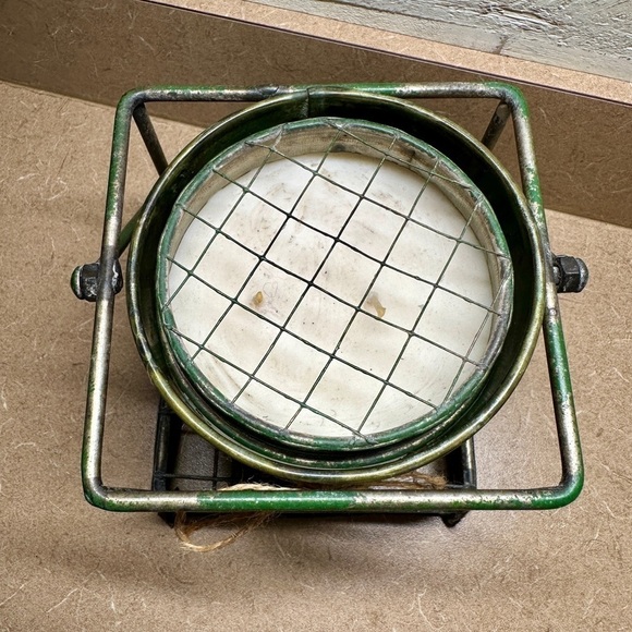 FARMHOUSE CANDLE HOLDER. GALVANIZED METAL WITH MOVABLE WOOD HANDLE. - Picture 7 of 9